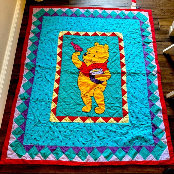 Vintage Disney Winnie The Pooh Toddler Blanket Patchwork Quilt Embroidered 90’s - Picture 1 of 15
